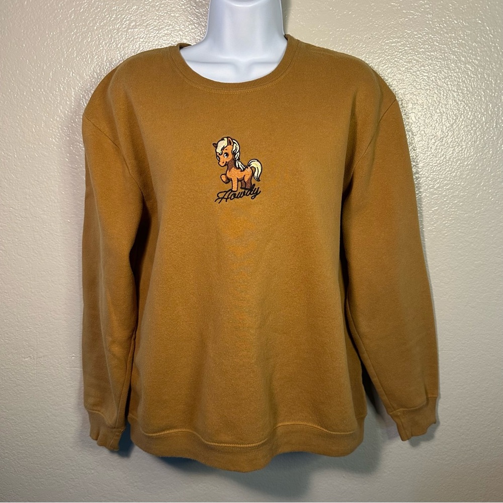 Social Scene Howdy Crewneck Sweater in Mustard Yellow